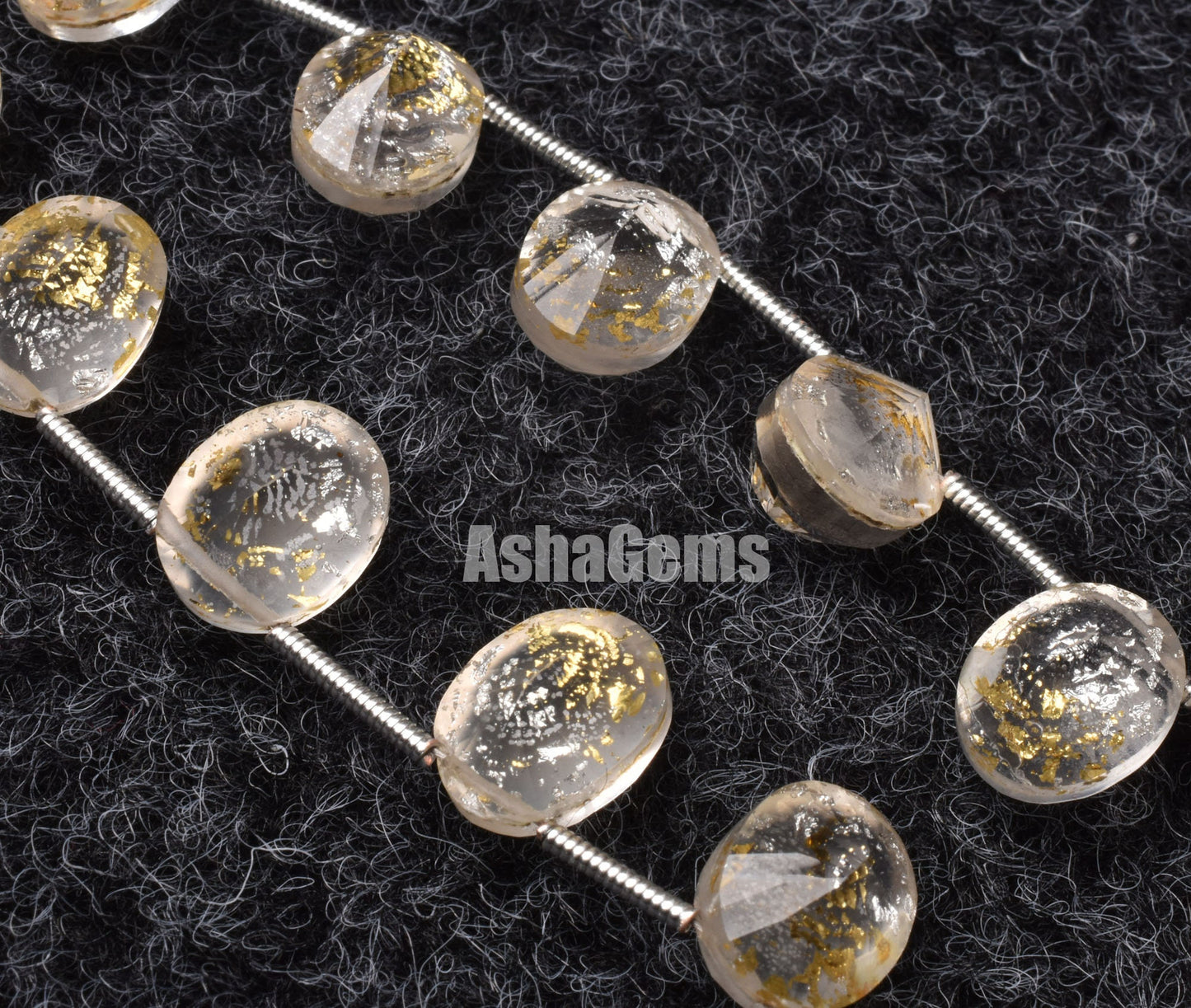 Crystal Quartz Gold Foil Doublet Oval Shape Beads Quartz Doublet Cut Stone Side Drill Beads,7 inch Gemstone Faceted Cabochons Oval Beads