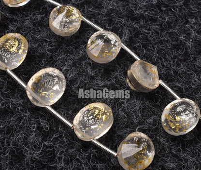 Crystal Quartz Gold Foil Doublet Oval Shape Beads Quartz Doublet Cut Stone Side Drill Beads,7 inch Gemstone Faceted Cabochons Oval Beads