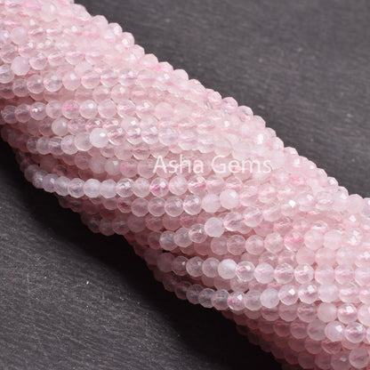 3.5 mm Natural Pink Rose Quartz Micro Faceted Round ball Beads, Fine Rose Quartz Machine Cut roundelle  Gemstone Beads Rose quartz Jewelry