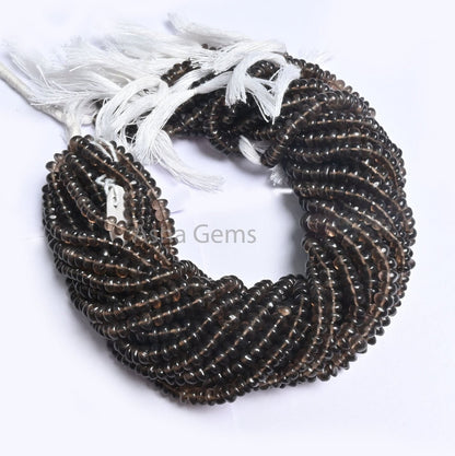 Fine Quality Smoky Quartz Smooth Rondelle Shape Beads, Natural Black smoky Plain Handmade Gemstone Bead Smoky Bead Jewelry making Craft SALE