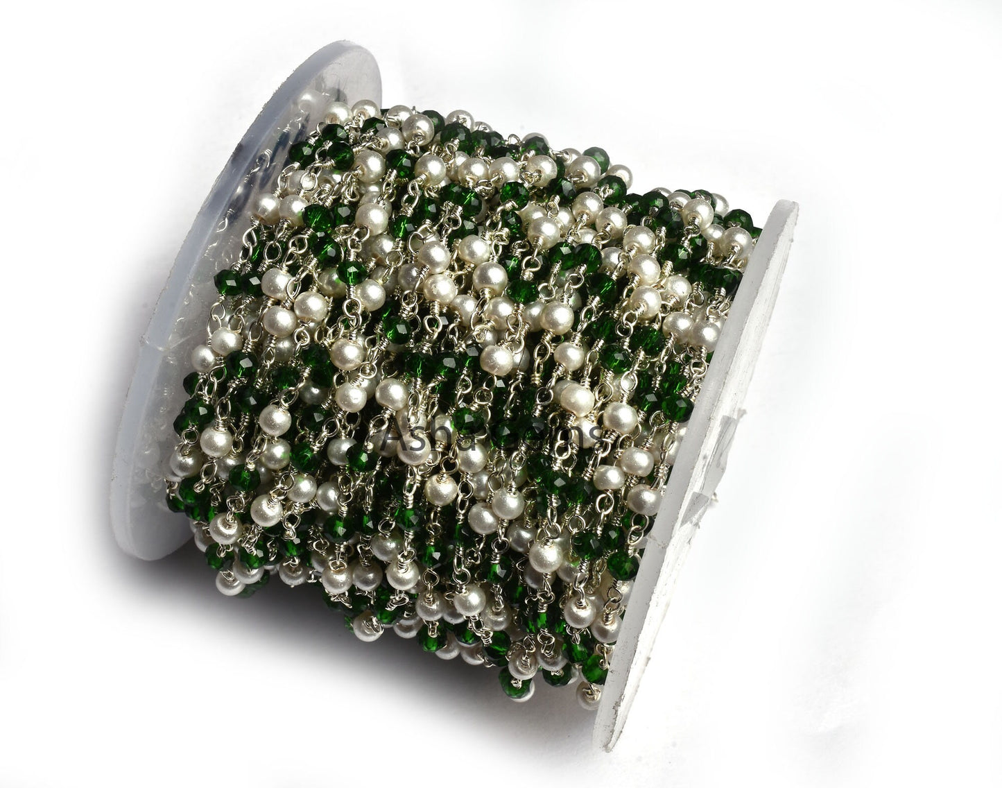 SALE 3,10,25,50 Foot Pearl Chrome Diopside Hydro Beads Rosary Chain Silver Plated Wire Wrap Faceted Rondelle Beaded Chain Jewelry Making DIY