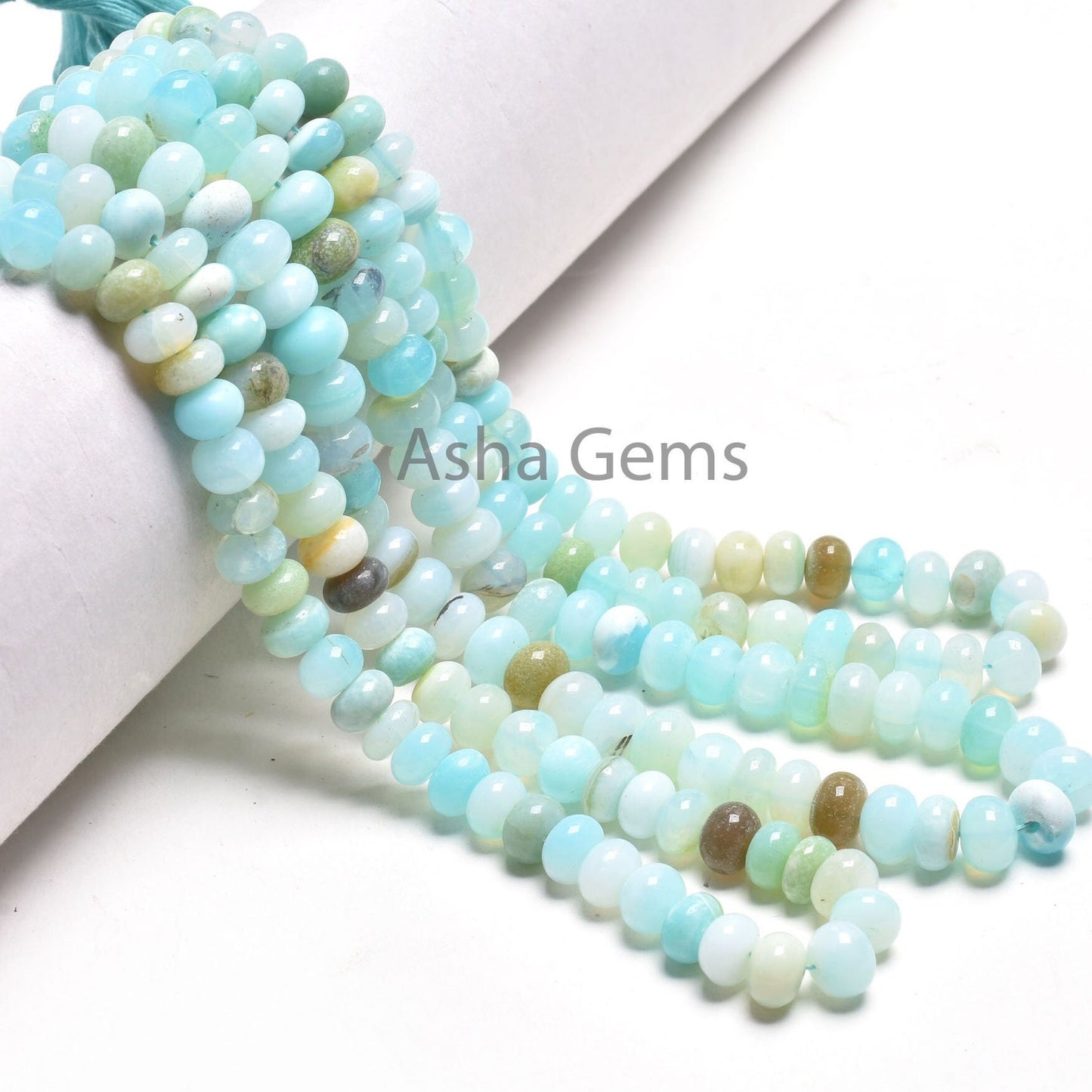 Shaded Blue Peru Opal Rondelle Shape Beads,16"Strand Sky Blue Opal Smooth Handmade Gemstone Loose Beads, Opal Bead Jewelry Making Craft SALE