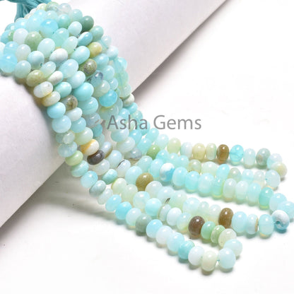 Shaded Blue Peru Opal Rondelle Shape Beads,16"Strand Sky Blue Opal Smooth Handmade Gemstone Loose Beads, Opal Bead Jewelry Making Craft SALE