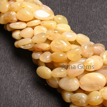 Natural Yellow Opal smooth Nugget Gemstone Loose beads,18" Fine Opal Plain Handmade tumble Graduation Size Yellow Opal Bead Necklace Jewelry (AG 22304)