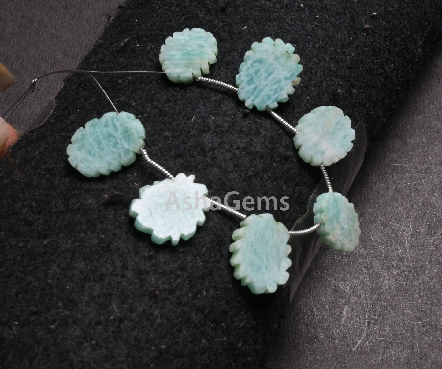 Fine Blue Amazonite Fancy Flat Rough Slice Carved Handmade Beads, Natural Amazonite  Uneven Raw Polish Slice Gemstone Carving Beads Jewelry