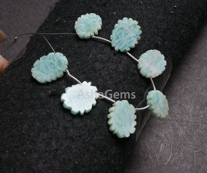 Fine Blue Amazonite Fancy Flat Rough Slice Carved Handmade Beads, Natural Amazonite  Uneven Raw Polish Slice Gemstone Carving Beads Jewelry