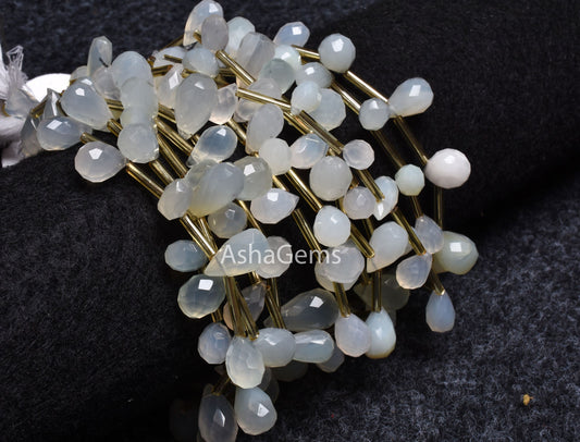 Beautiful White Chalcedony faceted Drops beads, Chalcedony beads,7.5"Strand off White Chalcedony Handmade Indian Cut Teardrop Beads Jewelry