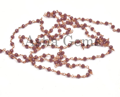 3,5,10 Feet Lavender Hydro Faceted Rondelle Beaded Rosary Chain RoseGold Plated Wire Jewelry Making Finding Wire Wrapped Chain 3-3.5mm Chain