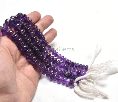 Beautiful Purple Amethyst Smooth Handmade Gemstone Beads, AAA Natural Amethyst Rondelle Beads,10" African Amethyst Bead Jewelry Making SALE