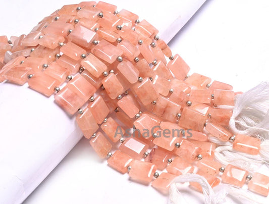 Light Peach Quartz Smooth Rectangle Handmade Beads, Beautiful Pink Quartz Fancy Chicklet Shape Straight Drill Gemstone Beads Jewelry Makings