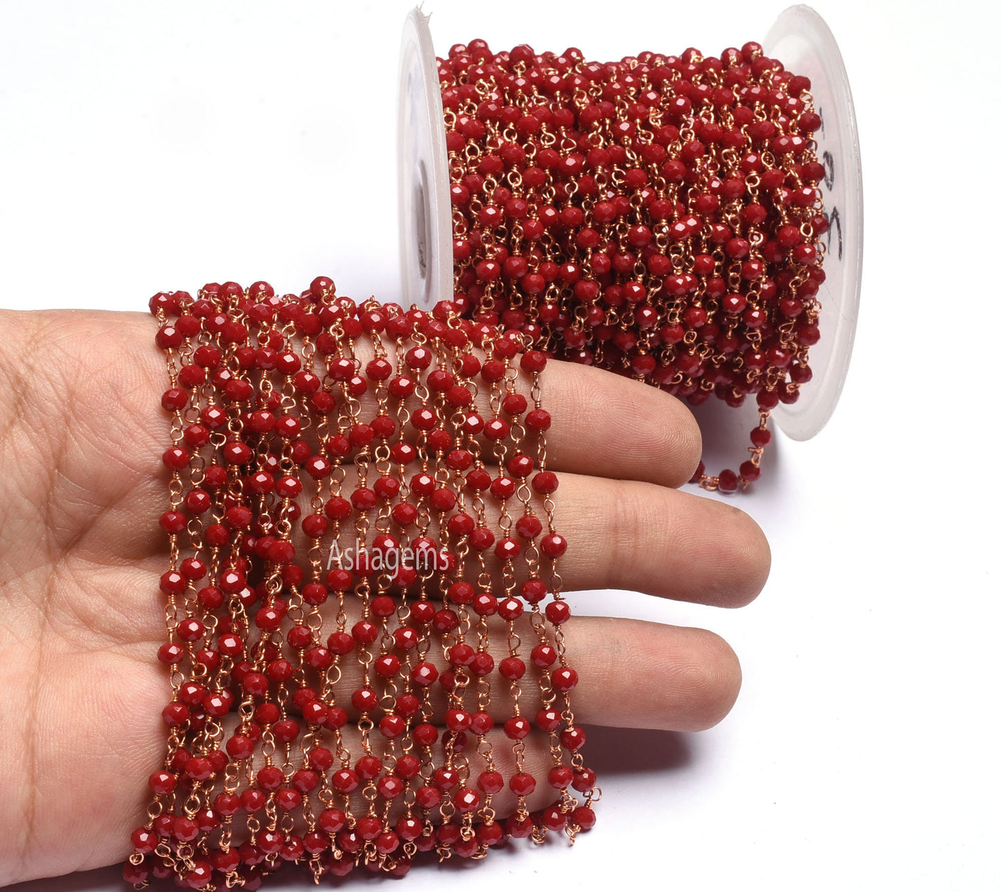 1,3,5,10,25 Feet Red onyx Hydro Faceted Rondelle Beaded Rosary Chain Rose Gold Plated, Finding,Wire Wrapped Chain Jewelry Making DIY Chain