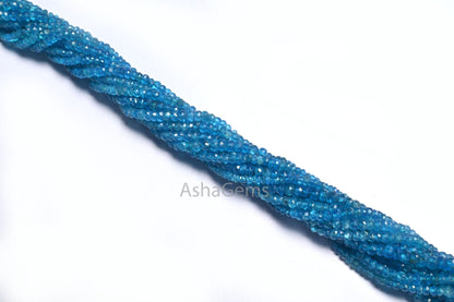 Beautiful Neon apatite Indian machine Cut Gemstone Beads, Fine Quality Neon Blue Apatite Faceted Rondelle Natural Apatite Bead Jewelry Craft