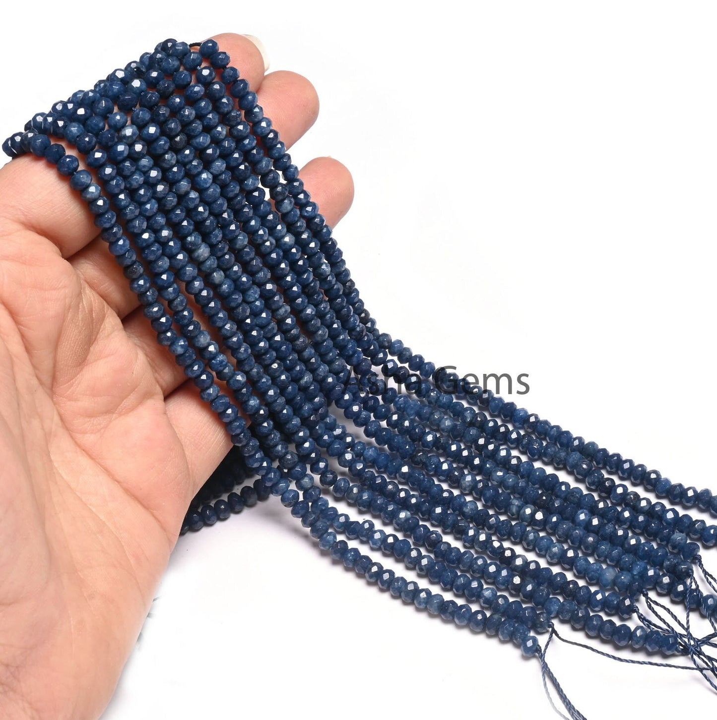 4.5 mm Fine Blue Jade Quartz faceted Rondelle Shape Beads, Blue Sapphire Color Jade Quartz machine cut Gemstone Beads Jewelry makings Crafts