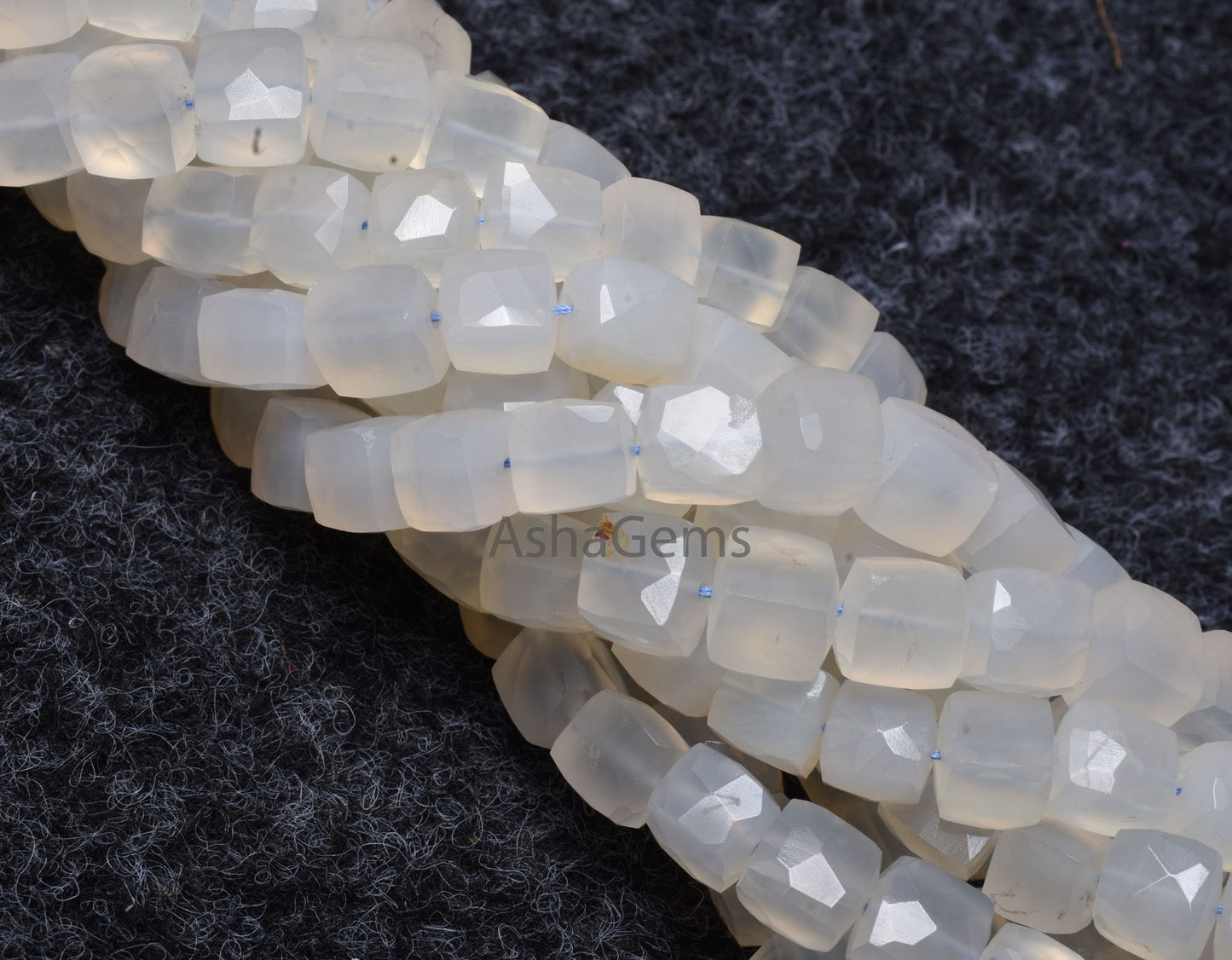 Natural Chalcedony Faceted 3D Cube Box Beads,8" Strand White Chalcedony Faceted Box Gemstone Center Drill Bead Chalcedony Cube Beads Jewelry