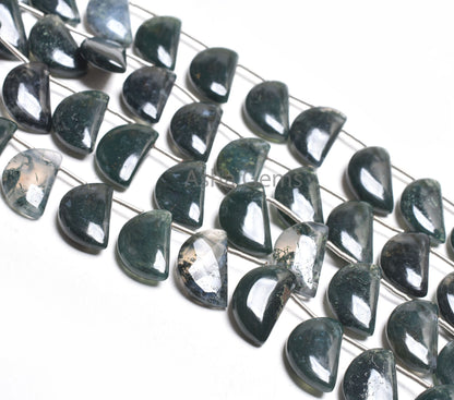 Beautiful Moss Agate Smooth D Shape Gemstone Beads,10x16 mm Moss Green Agate Side Drill Fancy Handmade Bead, Moss Agate Bead Jewelry Makings