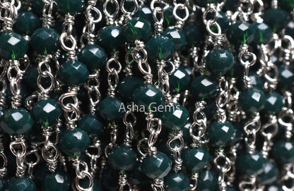 1,3,5,10,50 Ft Green Emerald Hydro Faceted Rondelle Beaded Rosary Chain,Silver,Rose Gold Plated Wire,Jewelry Making Finding,Chain 3-3.5mm