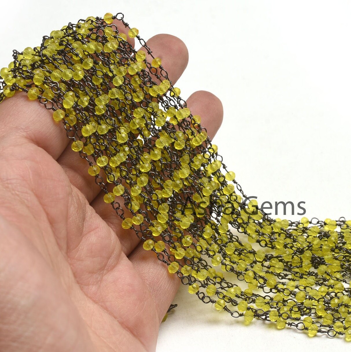 AAA Lemon Quartz Hydro Faceted Beads Rosary Chain,3mm Black Plated Wire Gunmetal Chain Rondelle Beads Handmade Chain Necklace Jewelry making
