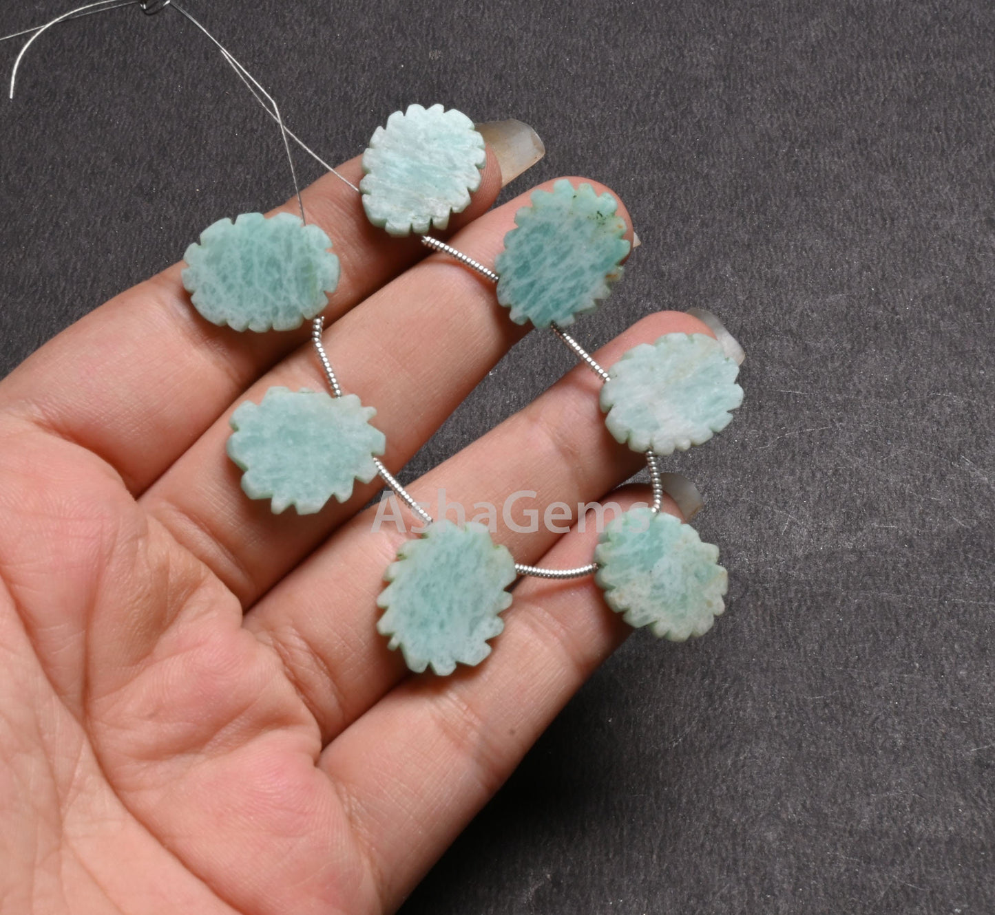 Fine Blue Amazonite Fancy Flat Rough Slice Carved Handmade Beads, Natural Amazonite  Uneven Raw Polish Slice Gemstone Carving Beads Jewelry