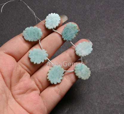 Fine Blue Amazonite Fancy Flat Rough Slice Carved Handmade Beads, Natural Amazonite  Uneven Raw Polish Slice Gemstone Carving Beads Jewelry
