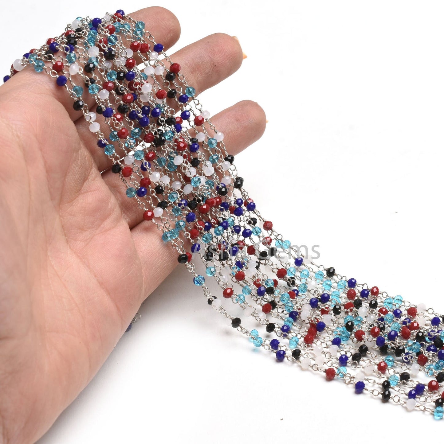 1-50 Feet Multi Color Beads Rosary Chain, Silver Plated Wire Wrap Hydro Disco faceted Rondelle Beaded handmade Chain Jewelry making Necklace
