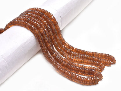 Natural Hessonite Garnet Faceted Heishi Tyre Beads,16" Hessonite Beads, Brown Hessonite Flat Wheel Shape Gemstone Bead Jewelry Making Crafts
