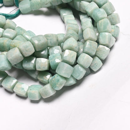 Beautiful Blue Amazonite Faceted Box Shape Gemstone Beads, Natural Amazonite Indian Cut 3D Cube Box Amazonite Bead Jewelry making Craft SALE