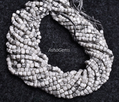 Beautiful Howlite Faceted 3D Cube Box Shape Beads,4 mm,6/13 Inch Strand, White Howlite Faceted Cube Beads,3D Box Beads, Jewelry Making Craft