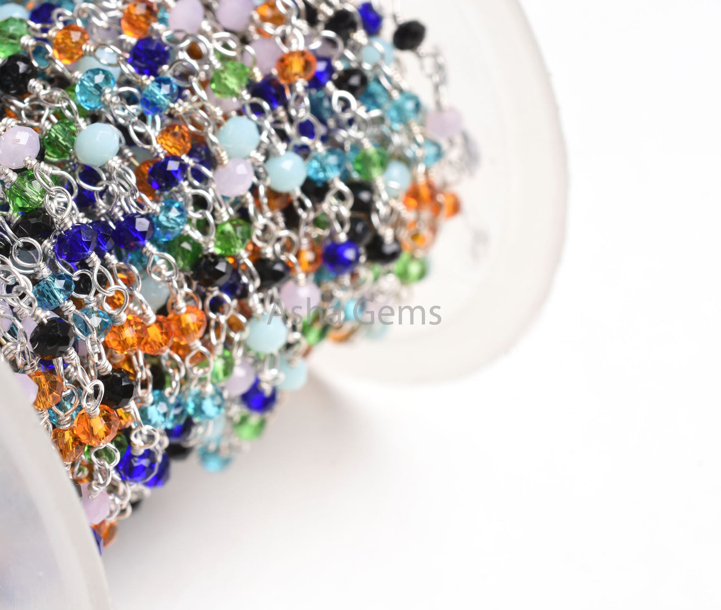 Beautiful Multi Color Disco Hydro Beads Rosary Chain By Feet, Mix Color Micro Cut Rondelle Chain Silver Plated Wire Wrap Chain Jewelry Craft