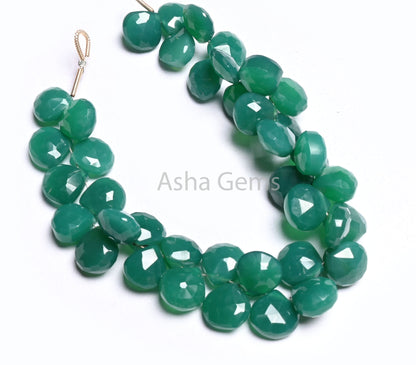 Green Onyx Faceted Heart Shape faceted Gemstone Beads,7" Both Side Loop Green Onyx Heart Briolette Side Drill Bead Jewelry Making Craft SALE