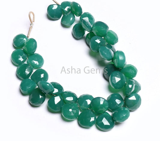 Green Onyx Faceted Heart Shape faceted Gemstone Beads,7" Both Side Loop Green Onyx Heart Briolette Side Drill Bead Jewelry Making Craft SALE