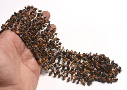 Natural Tiger Eye Uncut Chip Beads Rosary Chain Smooth Uneven Nugget Silver Plated Wire Beaded Chain Chip Gemstone Beads Chain Jewelry Craft