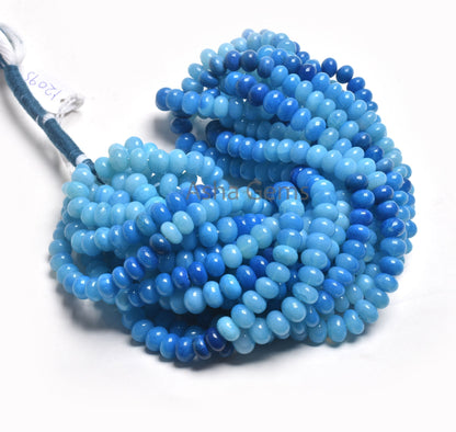 AAA Shaded Blue Opal Smooth Rondelle Shape Beads, 16"Strand Turquoise Blue Opal Plain Handmade Gemstone Beads, Blue Opal Beads Jewelry SALE
