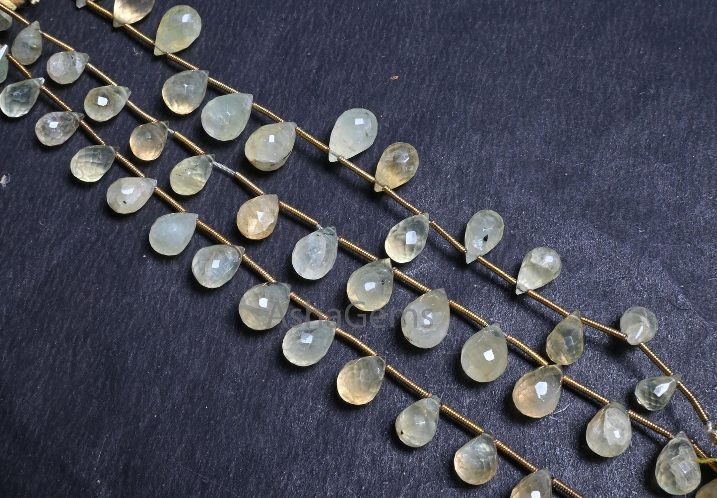 Beautiful Prehnite Faceted Drop Shape Beads, 7" Natural Light Green Prehnite Teardrop Briolette Gemstone beads Jewelry makings Crafts SALE (AG 18631)