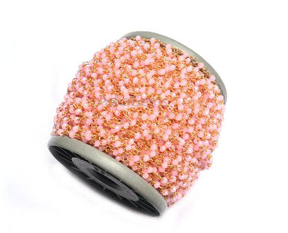 1,5,10,50 Feet Bulk Chain Pink Rose Quartz Hydro Faceted Rondelle Beads Rosary Chain Gold Plated Wire Chain Jewelry Making Chain DIY Finding