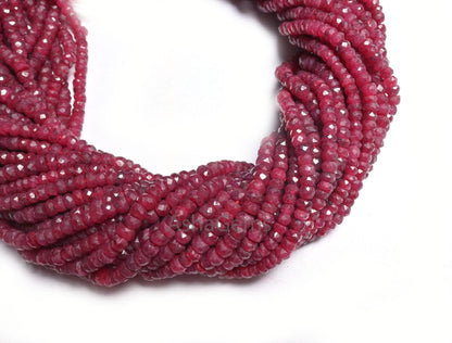 Red Ruby Corundum Faceted Beads,12.5" Ruby Indian Cut Rondelle gemstone beads, Ruby Corrundum Indian Cut beads For Necklace Jewelry Crafts