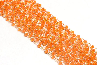 AAA Fanta Orange Hydro Faceted Rondelle Beads Rosary Chain,3-3.5 mm Gold Plated wire Wrap Handmade Rosary Chain By Feet Jewelry making Craft