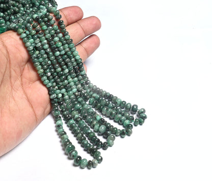 Natural Emerald Smooth Rondelle Gemstone Beads, 9/18" Fine Shaded Green Emerald Plain Handmade  Emerald Beads Necklace making Jewelry Crafts (AG 12333)