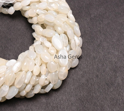 Natural White Moonstone Smooth Oval Shape handmade beads,12.5" Fine Moonstone Plain Oval Straight Drill Moonstone Beads Jewelry Making Craft