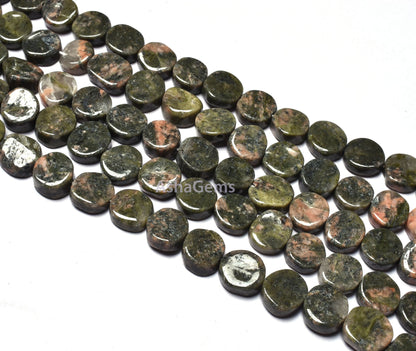 Natural Unakite Handmade Coin Shape Beads Beautiful Unakite Smooth Coin Gemstone Beads T- Drilled Briolette Unakite Jewelry Beads For Crafts