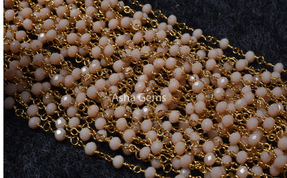 Beautiful Pink Opal Hydro Rondelle Faceted Beads Rosary Chain,3mm Gold,Rose Gold Plated Wire Wrap Beaded Handmade Chain Jewelry Making Craft