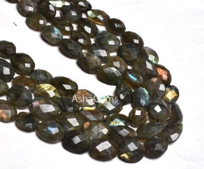 10 inch strand labradorite Oval Beads Faceted, Black rainbow oval Briolette gemstone beads, Labradorite beads Faceted Oval For Necklace Sale