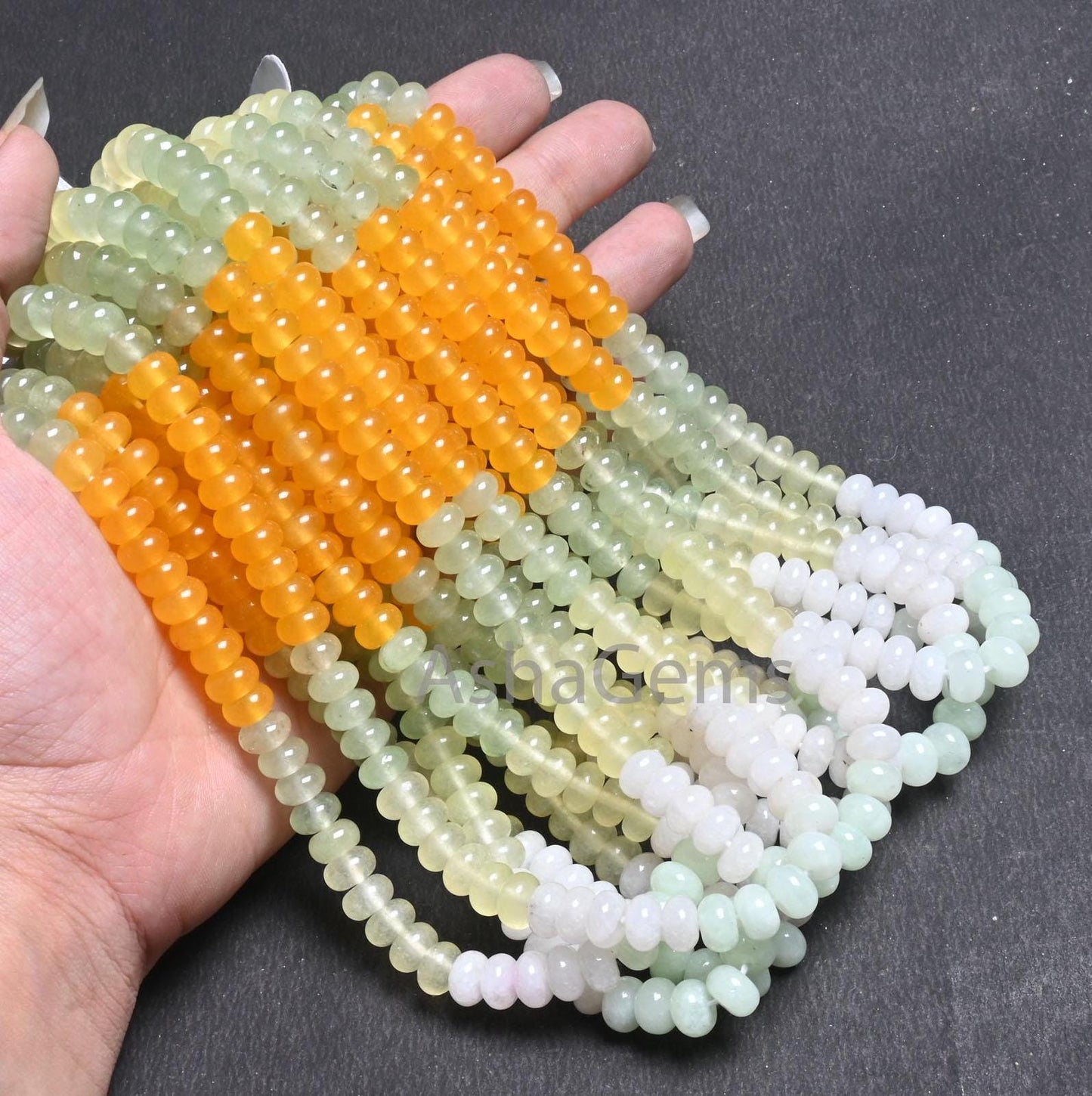 8 mm Beautiful Multi Color Quartz Smooth Rondelle Gemstone Beads, Shaded Yellow Lemon Green, White Mix Color Jade Quartz Beads Jewelry SALE (AG 12310)