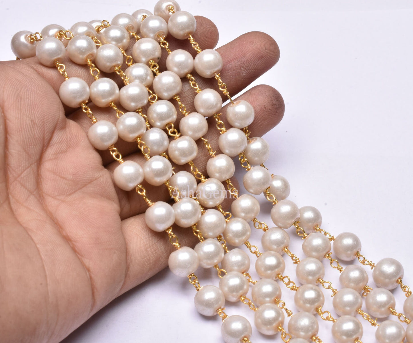 3,5,10,25 Ft,Pearl Hydro Rondelle Beaded Rosary Chain,Gold,Rose Gold Plated,Jewelry Making Chain,Finding,Beautiful Wire Wrapped Chain, 8 mm