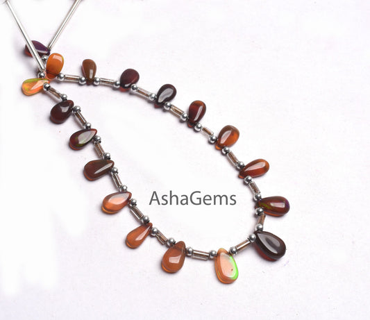 Genuine Ethiopian Opal Flashy Fire Gemstone Teardrop Beads, Shaded Brown Ethiopian Smooth Pear Shape Beads, Ethiopian Bead For Jewelry SALE