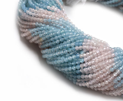AAA Quality Multi Aquamarine Machine Cut Rondelle Beads,3mm Shaded Morganite Aquamarine Micro Cut Gemstone Beads Aquamarine Necklace Jewelry