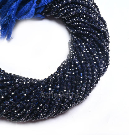 Beautiful Blue Sunstone Faceted Micro Cut Rondelle Shape Beads, Blue Sunstone Machine Cut Gemstone Beads, Sunstone Bead Jewelry Making Craft