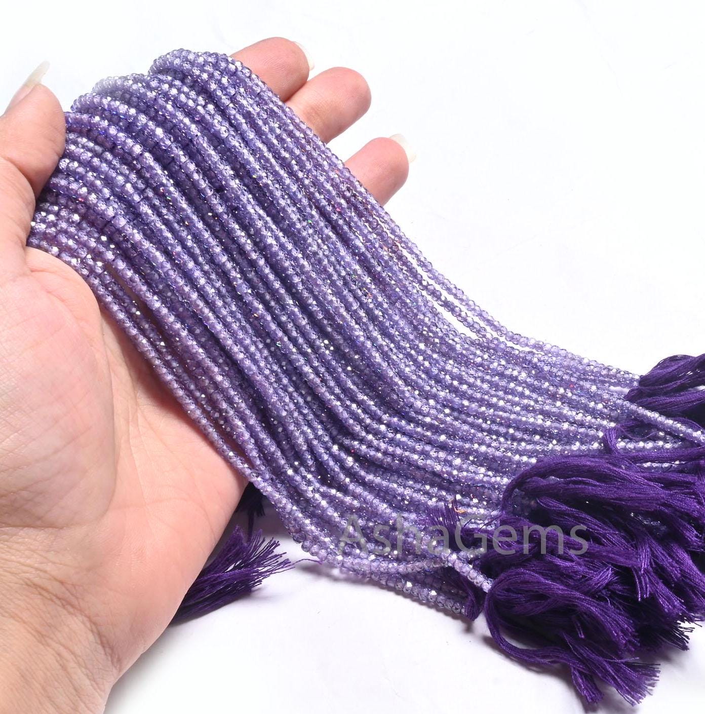 AAA Quality Light Purple Zircon Micro Cut Rondelle Faceted Beads,3mm Cubic Zircon Beads, Purple Blue Zircon Bead Jewelry Necklace Craft SALE