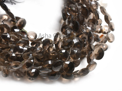 Natural Smoky Quartz Faceted Heart Shape Beads, Fine Quality smoky Side Drill Heart Briolette Gemstone Loose Beads, smoky Beads Jewelry SALE