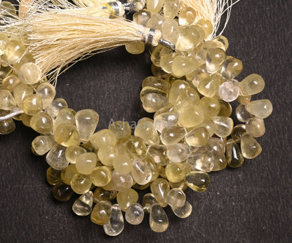 Natural Lemon quartz Smooth Drops Shape Beads, Yellow Lemon Plain Teardrop Side Drill Handmade Gemstone Lemon Quartz Bead Jewelry Craft SALE