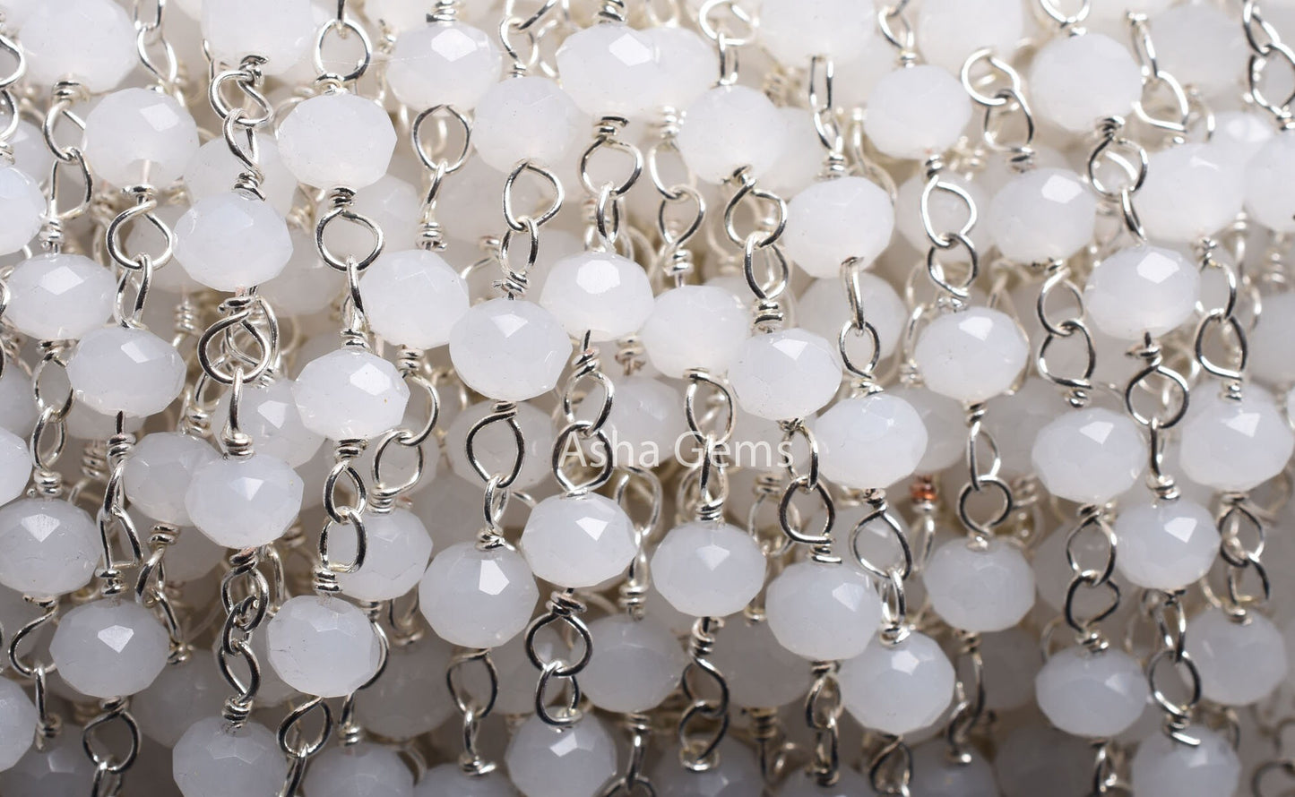 4mm White Moonstone Hydro Micro Cut Beads Rosary Chain Silver Plated Wire Wrap Beaded White Crystal handmade Chain Rosary Jewelry Craft SALE